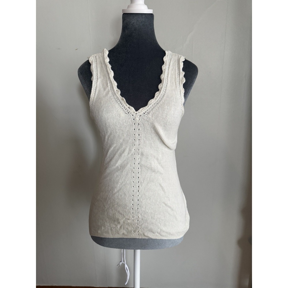 Vintage Limited V Neck Y2K Ribbed Lace Cami Tank Top Romantic Eyelet Minamalist‎